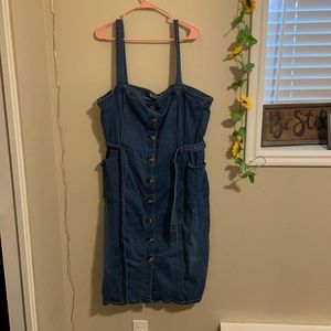 Blue Denim Dress, button front, with POCKETS